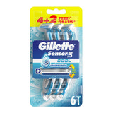 Gillette Sensor3 Cool Ανδρικά Ξυραφάκια Μιας Χρήσης 4+2 ΔΩΡΟ 6pcs