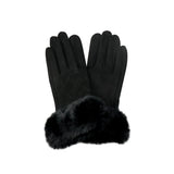 Azade μαύρα σουέτ καπιτονέ γάντια  με γούνα