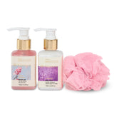 IDC Institute Silence  Lavender / Cherry Blossom 3p Hand Shower Gel 300ml, Body Lotion 300ml & Sponge